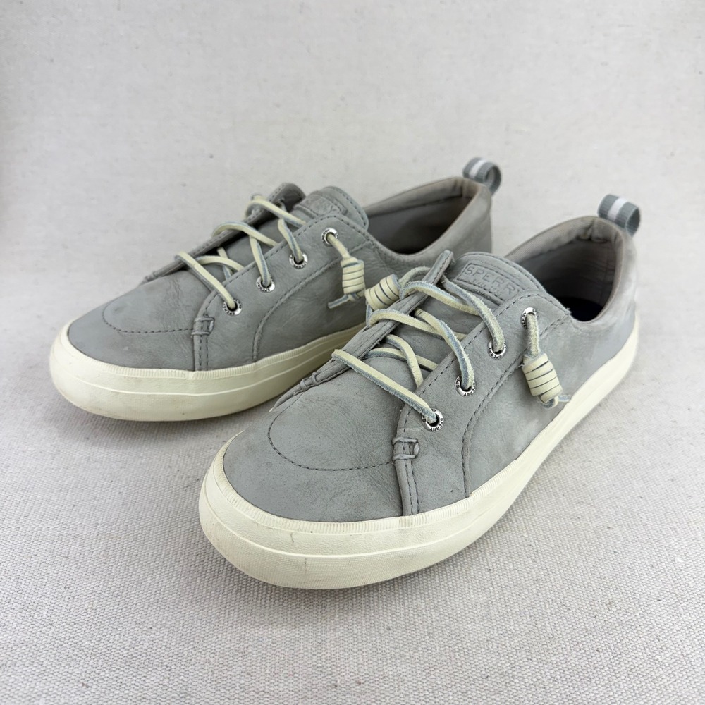 Sperry Crest Vibe Grey Nubuck Leather Sneakers Womens 8.5 STS82398 Boat Shoes - Picture 3 of 13